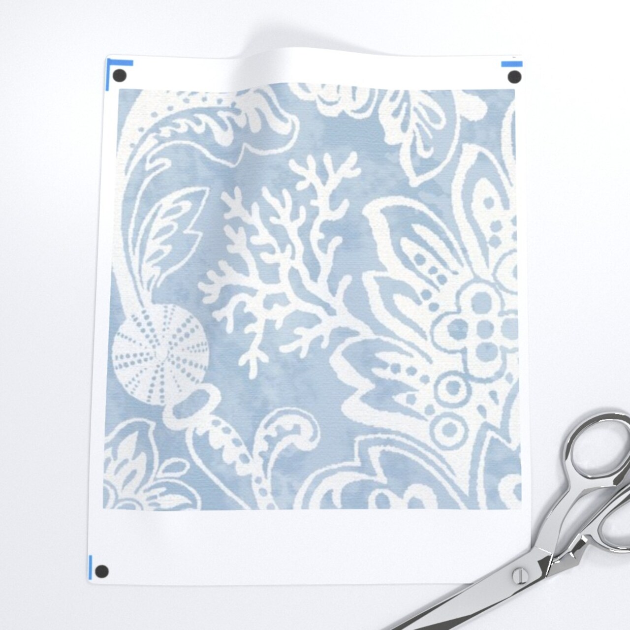 Blue Coastal Damask Seashells Beach Ocean Traditional Serene Botanical Custom Printed Fabric by Spoonflower Various Fabrics by the Yard or Fat Quarter